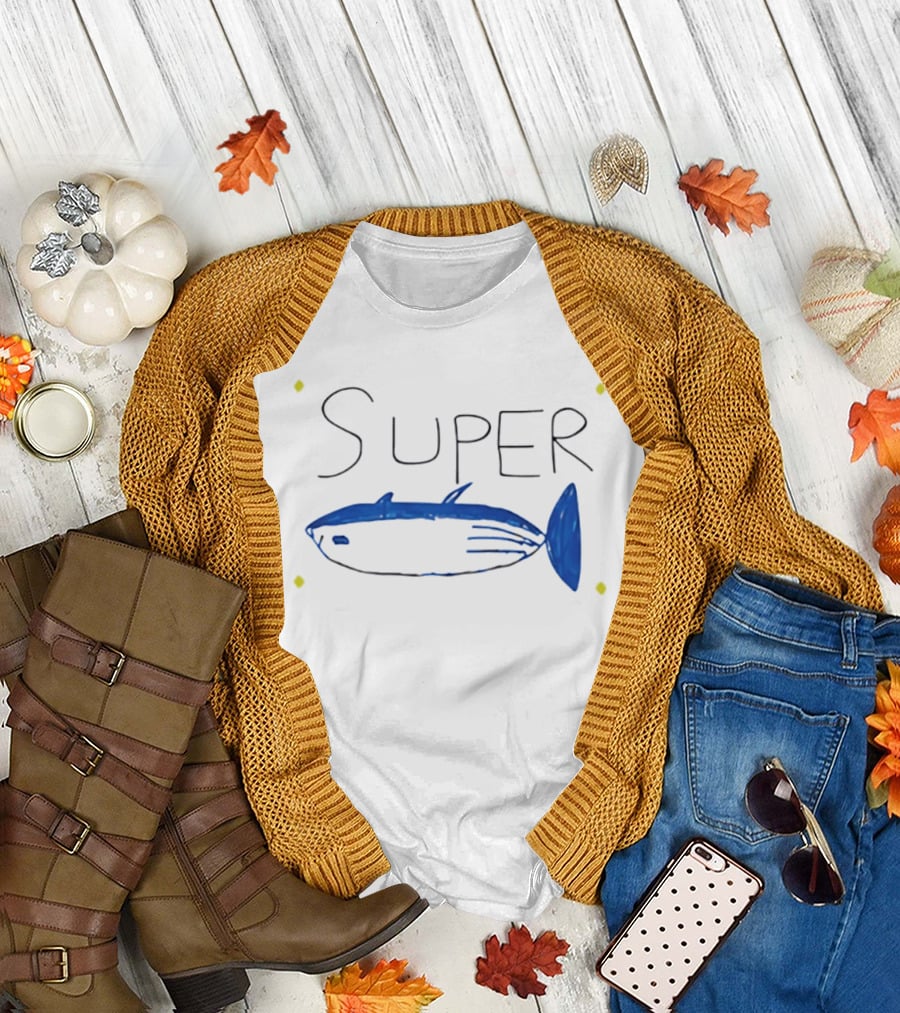 BTS Jin Super Tuna Drawing Blue Fish T-Shirt