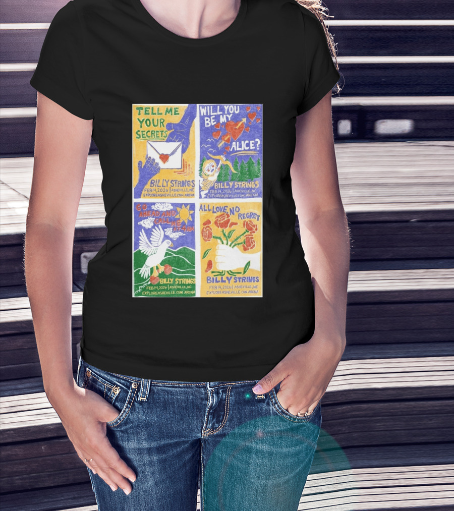 Billy Strings Tell Me Your Secrets Asheville NC February 14 2026 Explore Asheville Arena T-Shirt