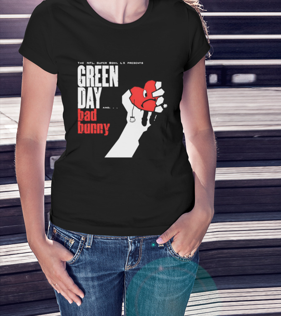 The NFL Super Bowl LVI Presents Green Day Bad Bunny Heart Image T-Shirt