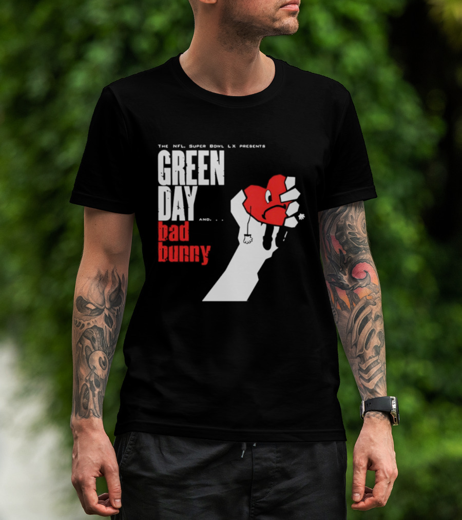 The NFL Super Bowl LVI Presents Green Day Bad Bunny Heart Image T-Shirt