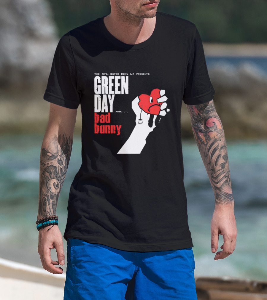 The NFL Super Bowl LVI Presents Green Day Bad Bunny Heart Image T-Shirt