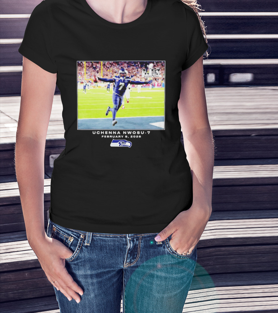 Uchenna Nwosu Seattle Seahawks Super Bowl Celebration Photo 2026 T-Shirt