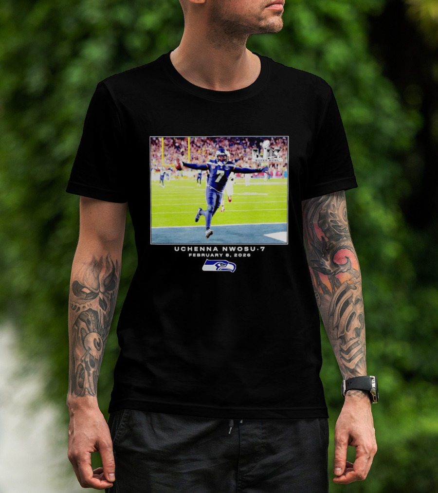 Uchenna Nwosu Seattle Seahawks Super Bowl Celebration Photo 2026 T-Shirt