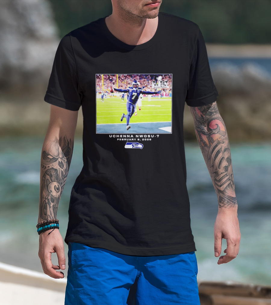 Uchenna Nwosu Seattle Seahawks Super Bowl Celebration Photo 2026 T-Shirt