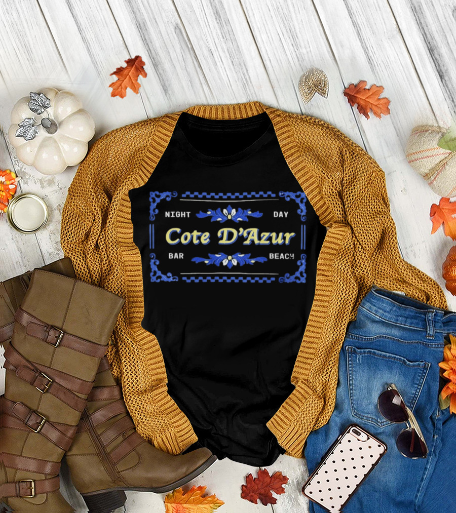 Cote D'Azur Night Day Bar Beach Blue Floral Decor T-Shirt