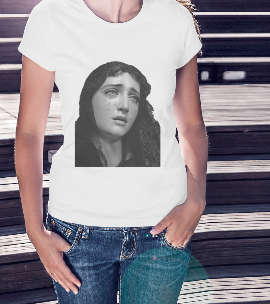 Null Society Virgin Mary Crying Statue Iconic Religious T-Shirt