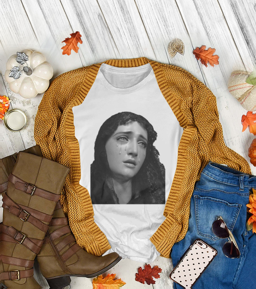 Null Society Virgin Mary Crying Statue Iconic Religious T-Shirt