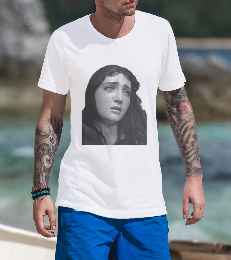 Null Society Virgin Mary Crying Statue Iconic Religious T-Shirt