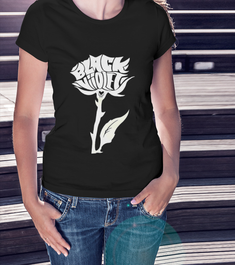 Black Viiolet Rose Shape Botanical T-Shirt