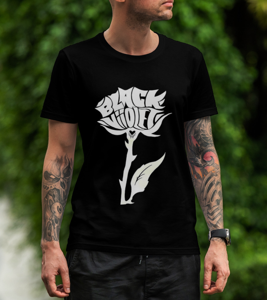 Black Viiolet Rose Shape Botanical T-Shirt