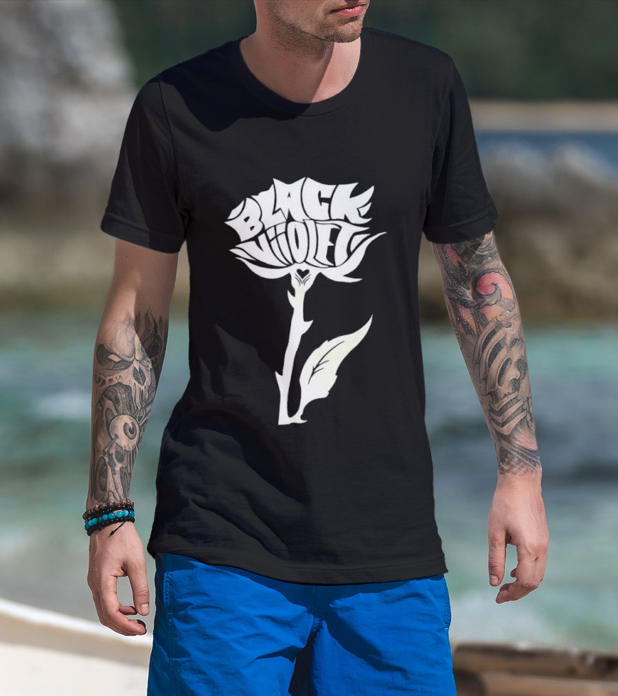 Black Viiolet Rose Shape Botanical T-Shirt