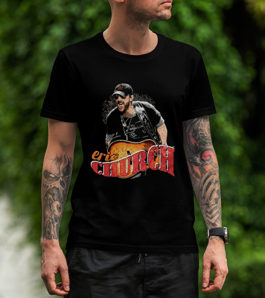 Eric Church Country Rock Music Icon With Guitar And Hat T-Shirt