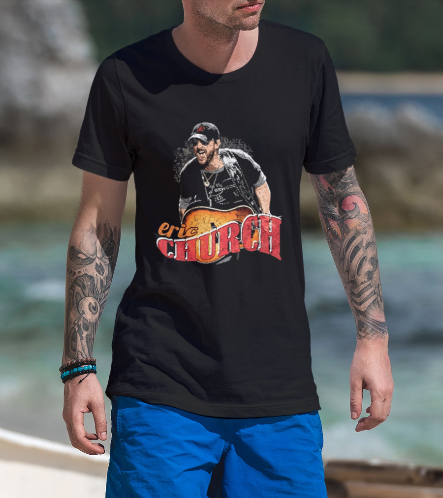 Eric Church Country Rock Music Icon With Guitar And Hat T-Shirt