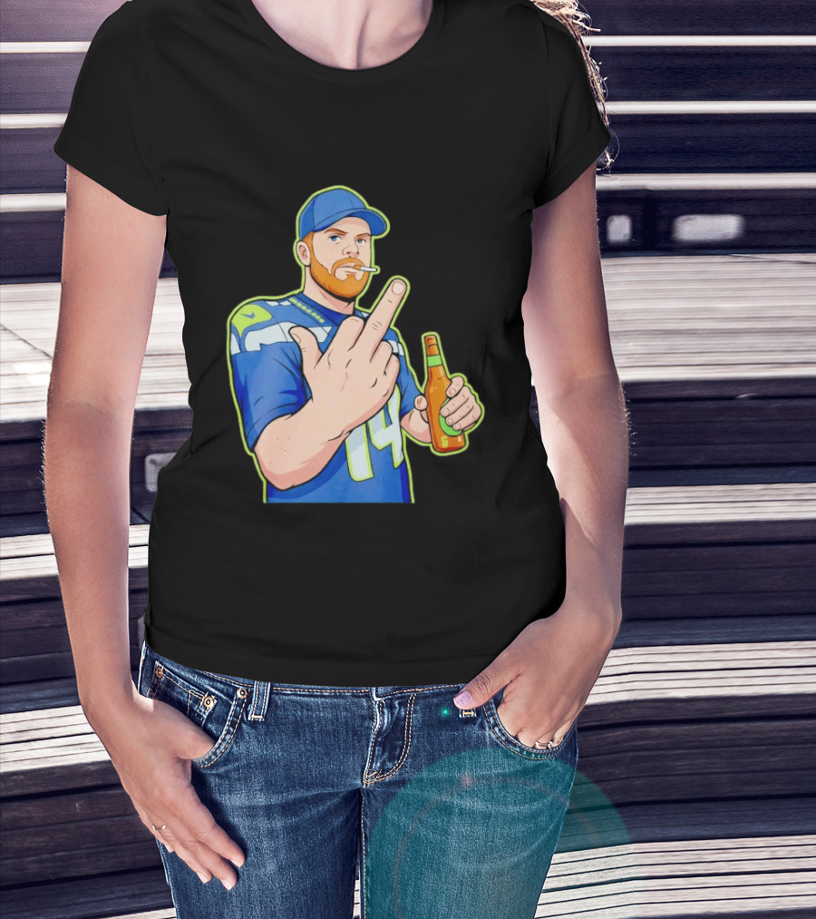 Ernest Jones Sam Darnold Middle Finger Seahawks Fan Gesture Cartoon T-Shirt