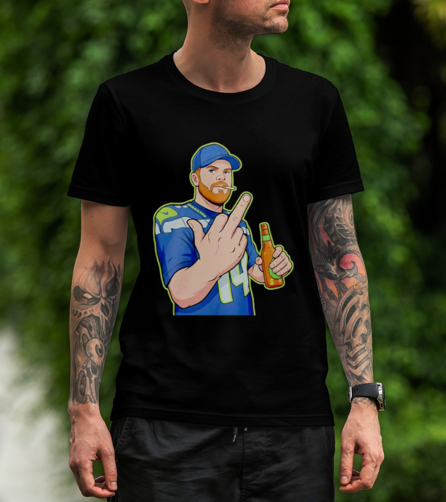 Ernest Jones Sam Darnold Middle Finger Seahawks Fan Gesture Cartoon T-Shirt
