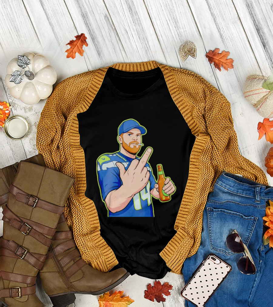 Ernest Jones Sam Darnold Middle Finger Seahawks Fan Gesture Cartoon T-Shirt