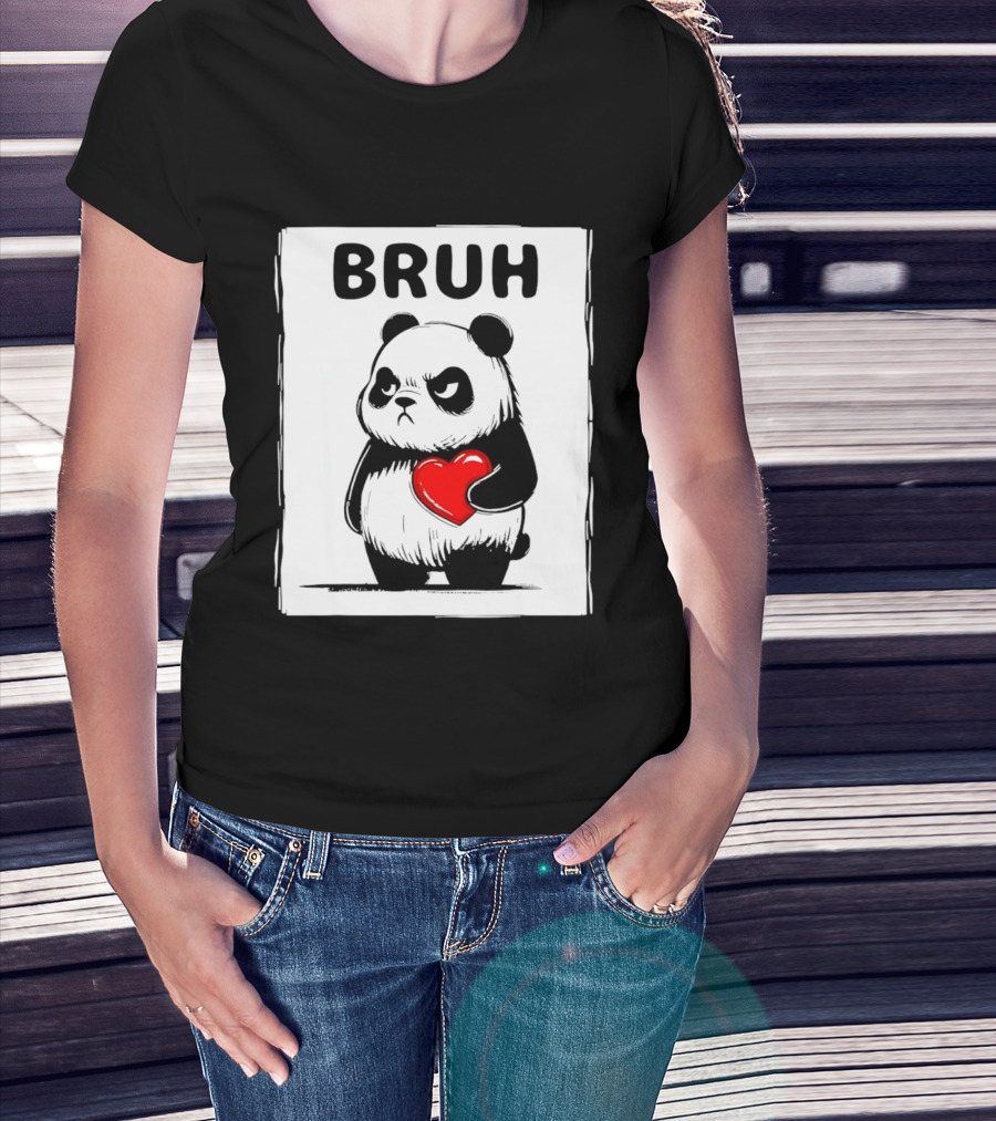 Grumpy Panda Bruh Valentine's Red Heart T-Shirt