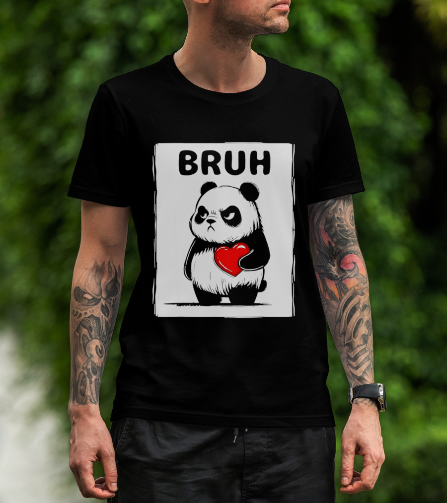 Grumpy Panda Bruh Valentine's Red Heart T-Shirt