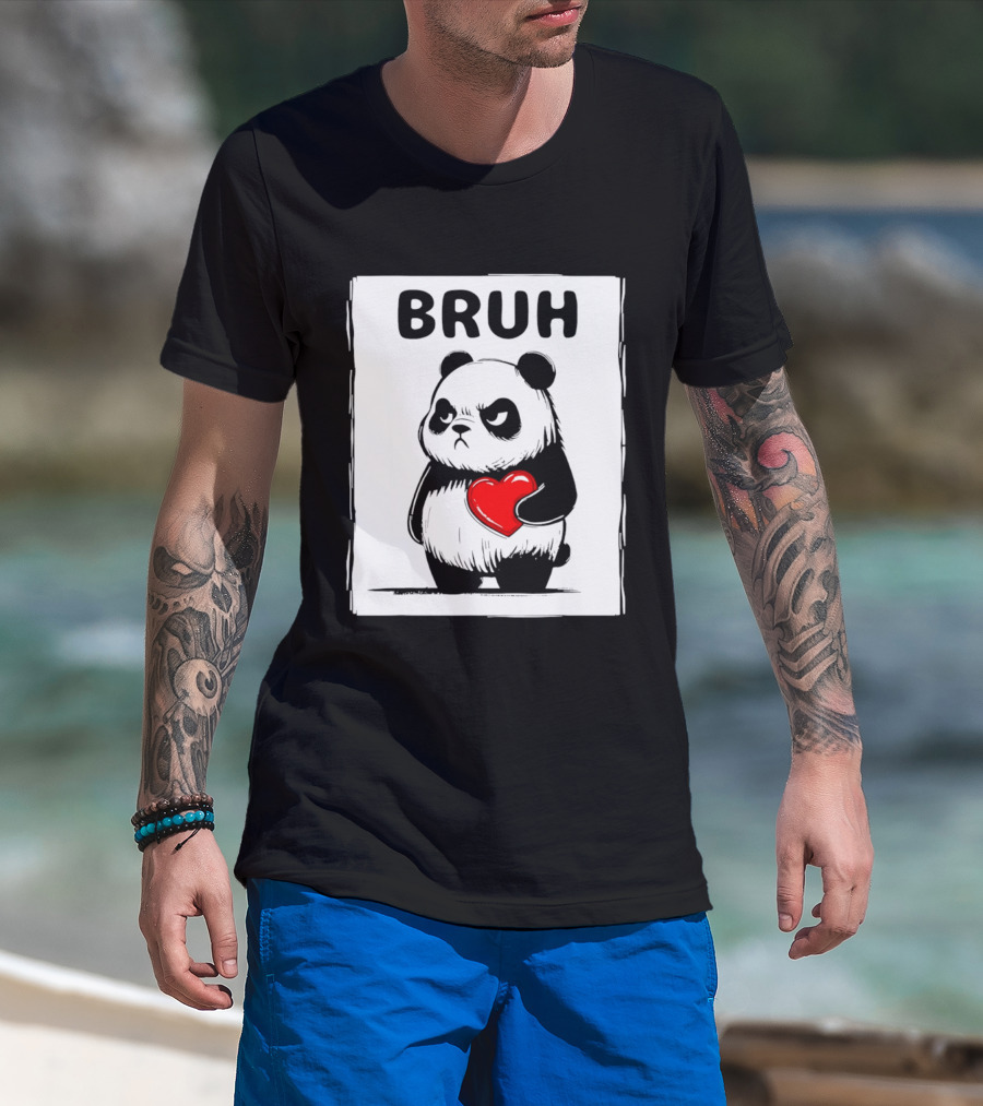 Grumpy Panda Bruh Valentine's Red Heart T-Shirt