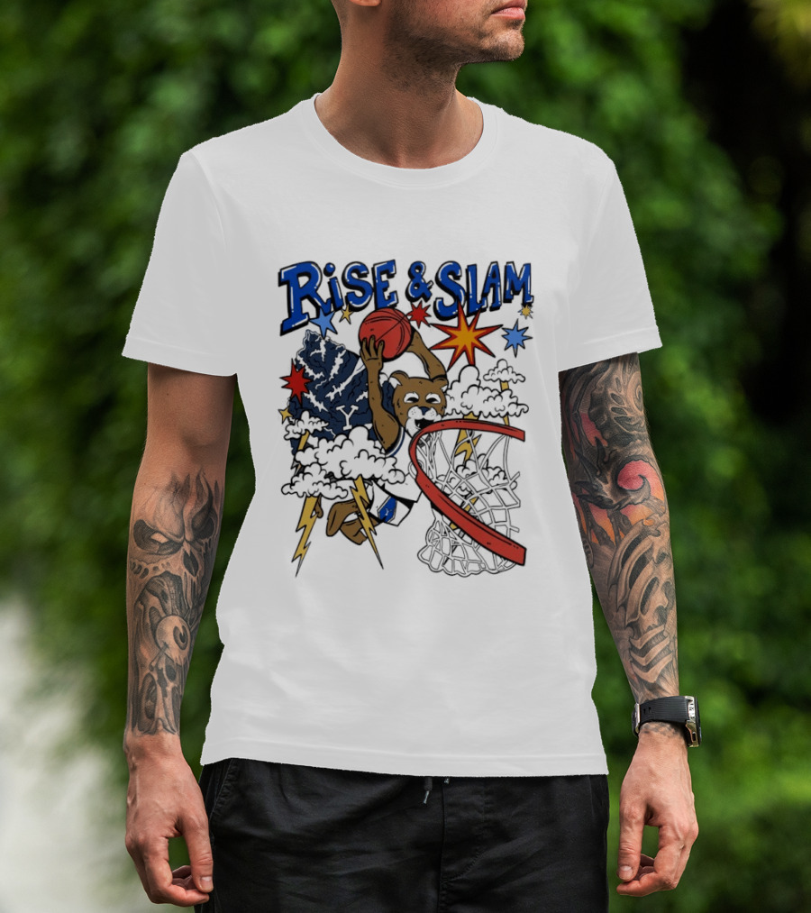 BYU Basketball Rise And Slam Flyin' Hoops Bear Dunking With Stars And Lightning T-Shirt