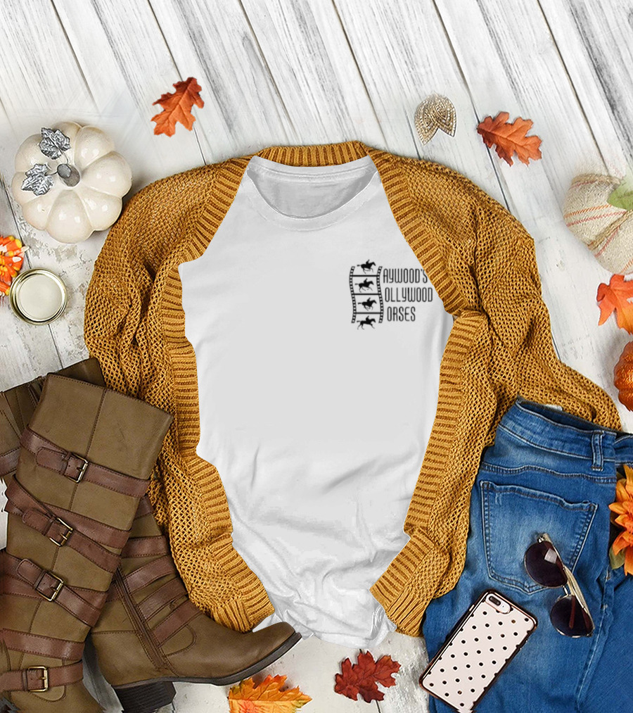 Haywood's Hollywood Horses Stacked Text with Stylized Horse Motif T-Shirt