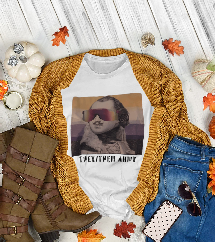 They Them Army Historical Figure Portrait with Sunglasses T-Shirt