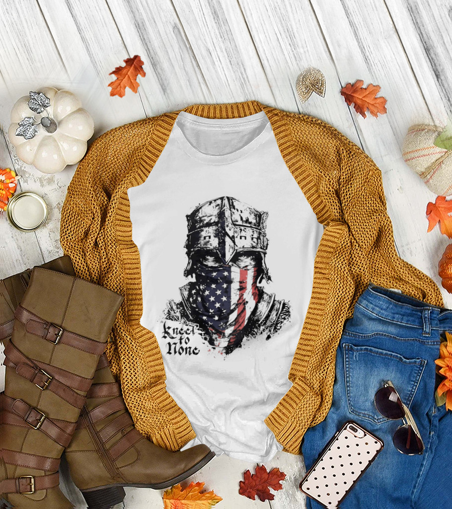 Kneel to None Knight Helmet American Flag T-Shirt