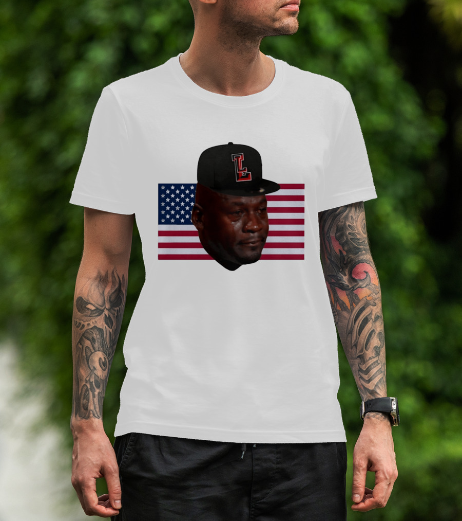 Crying Jordan Texas Tech Red Raiders USA Flag Iconic Meme Cap T-Shirt