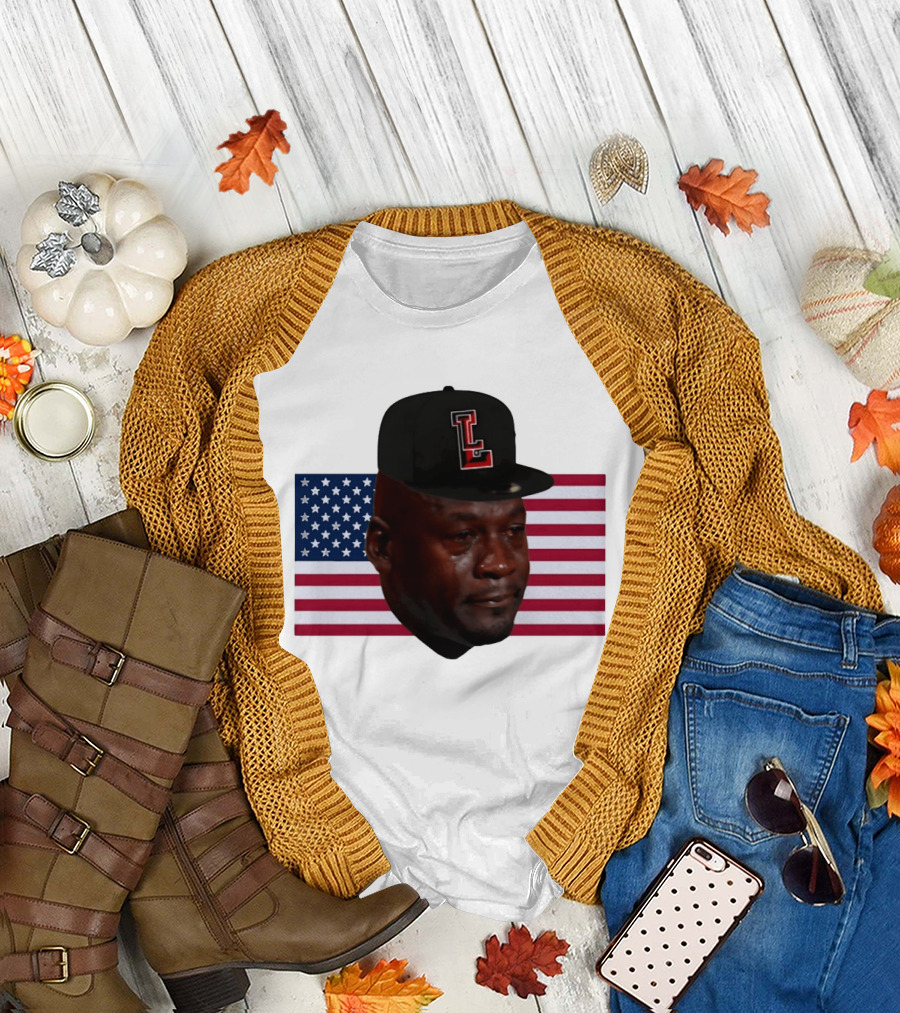 Crying Jordan Texas Tech Red Raiders USA Flag Iconic Meme Cap T-Shirt