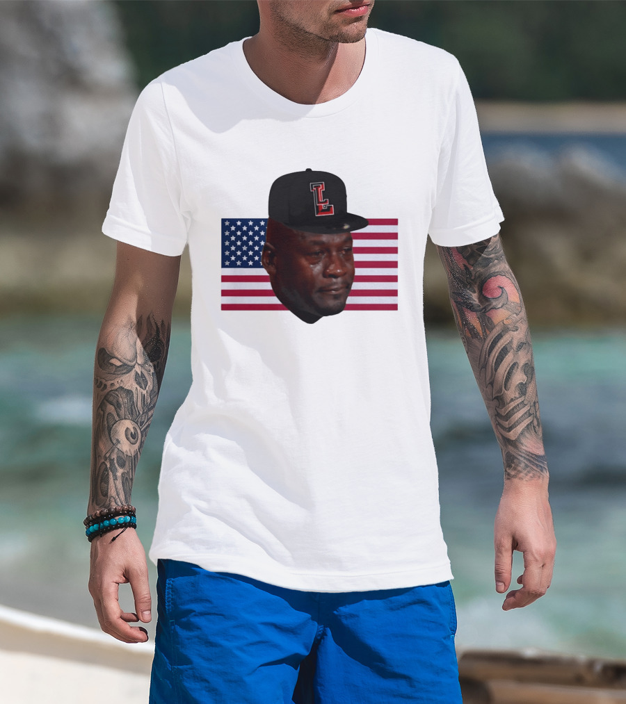 Crying Jordan Texas Tech Red Raiders USA Flag Iconic Meme Cap T-Shirt