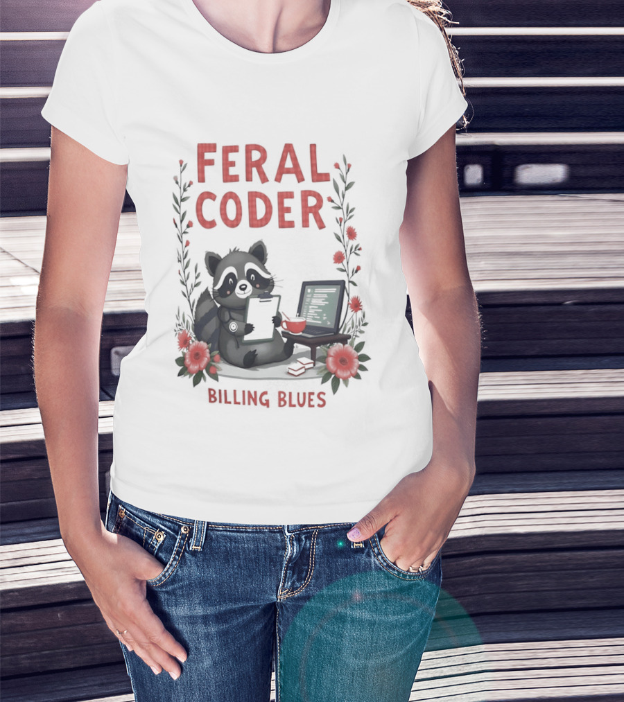 Feral Coder Raccoon Billing Blues T-Shirt