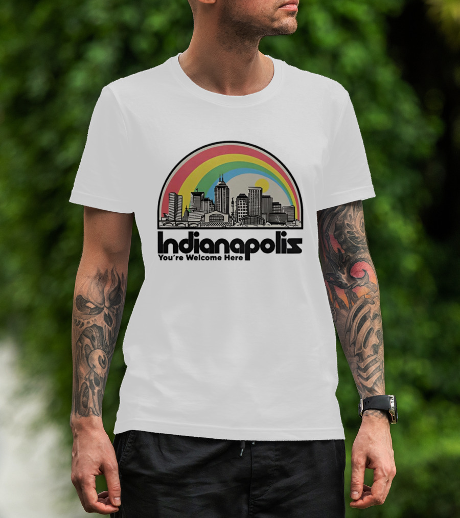 Indianapolis You're Welcome Here City Skyline Rainbow T-Shirt
