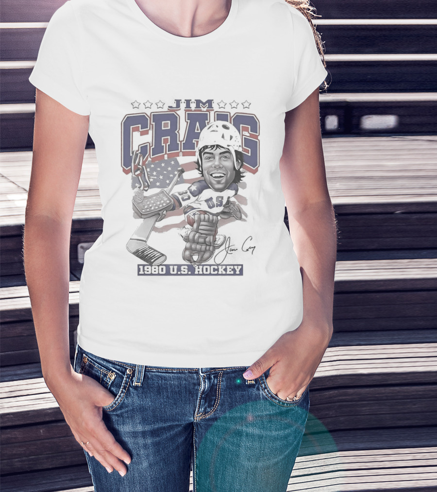 Jim Craig USA Team Hockey 1980 American Flag Helmet T-Shirt