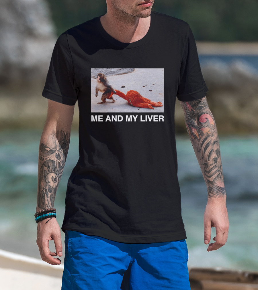 Punch Monkey Me And My Liver Funny Animal Scene T-Shirt