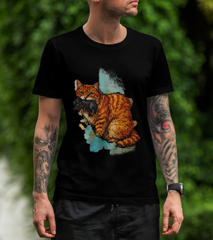 Iran Map Orange Tabby Cat With Mouse T-Shirt
