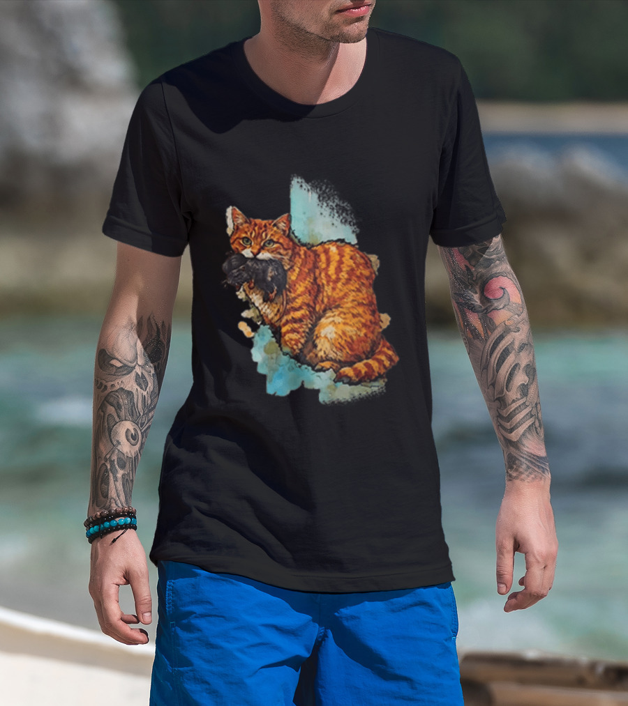 Iran Map Orange Tabby Cat With Mouse T-Shirt
