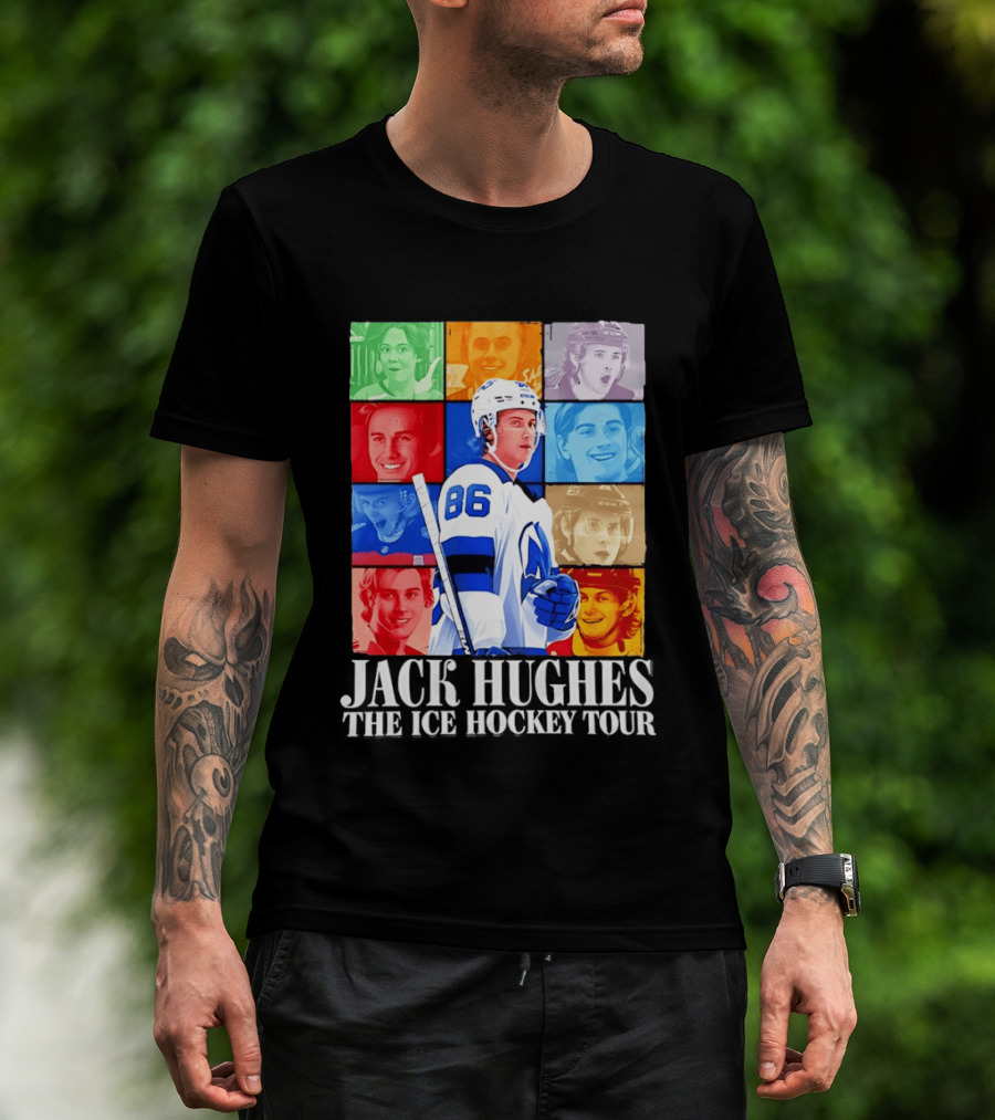 Jack Hughes 86 The Ice Hockey Tour Colorful Portrait Compilation T-Shirt