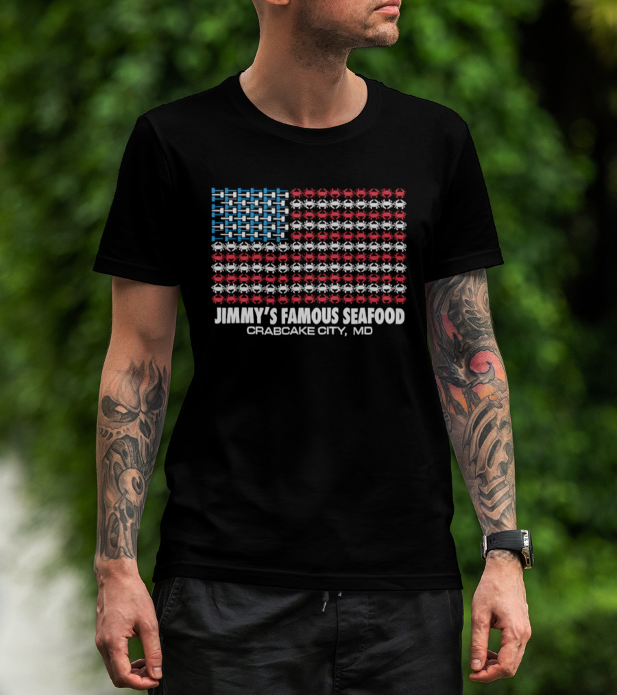 Crab Flag Jimmy's Famous Seafood Crabcake City MD USA Flag T-Shirt