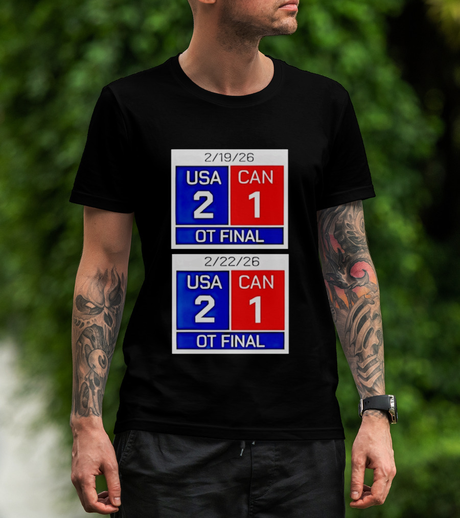 American Hockey Scoreboard USA 2 Canada 1 OT Final 2026 February 19 February 22 T-Shirt