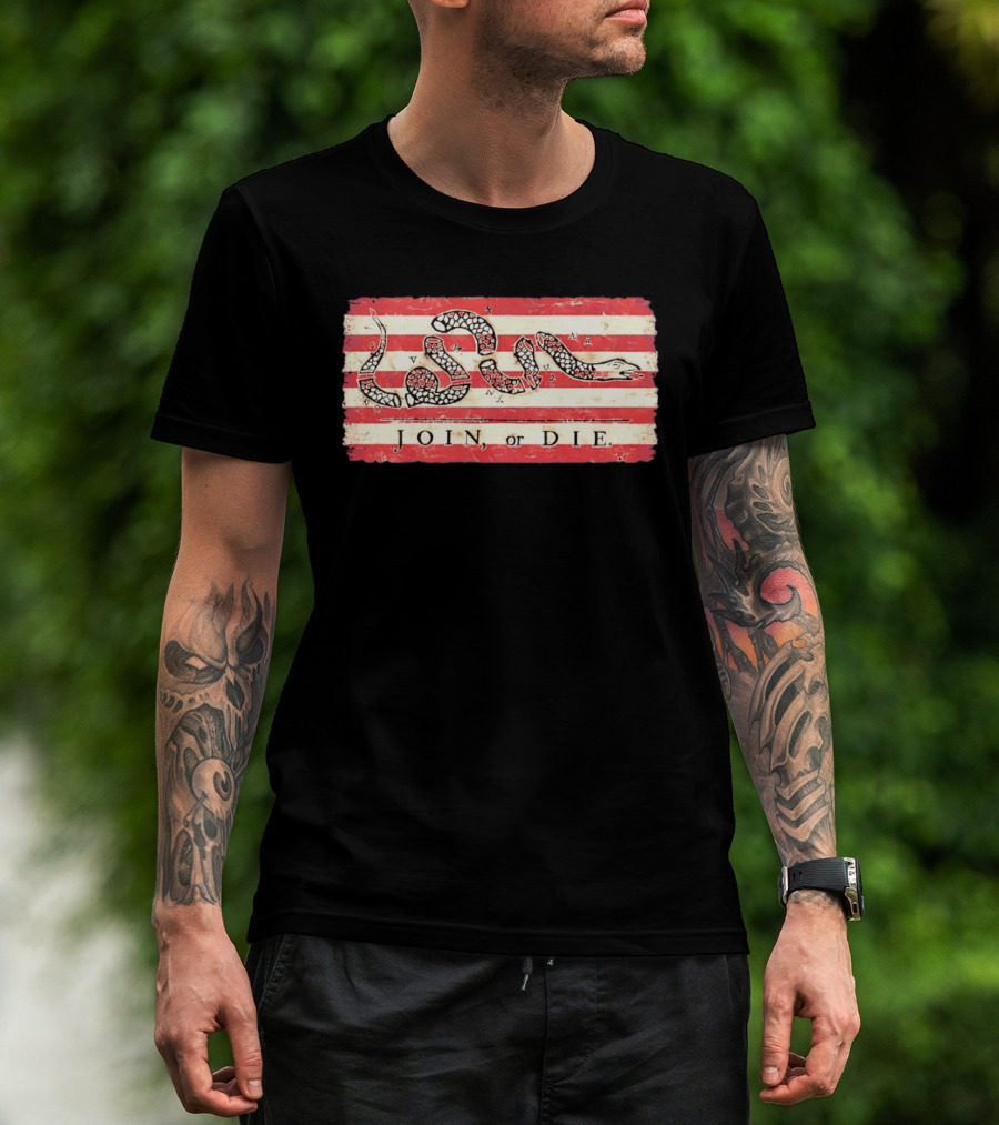 Join Or Die Snake Flag Benjamin Franklin Historical T-Shirt