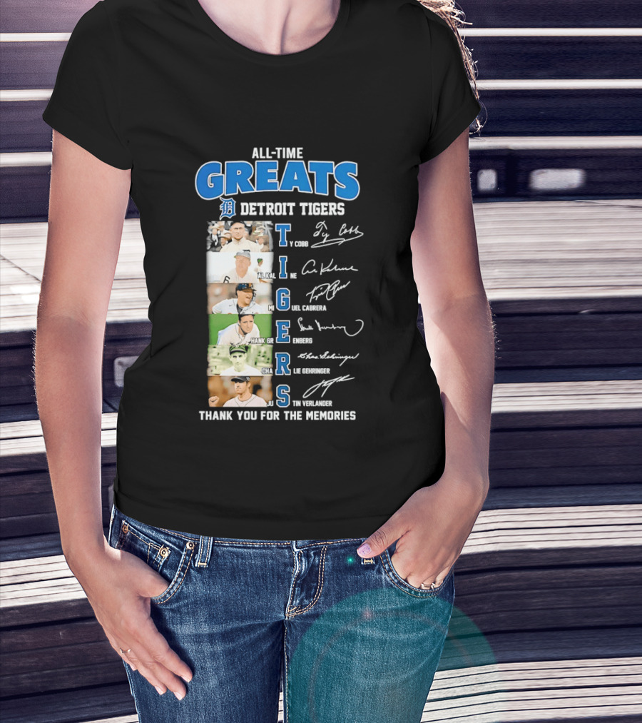 All Time Detroit Tigers Greats Legends Signatures Thank You For The Memories T-Shirt