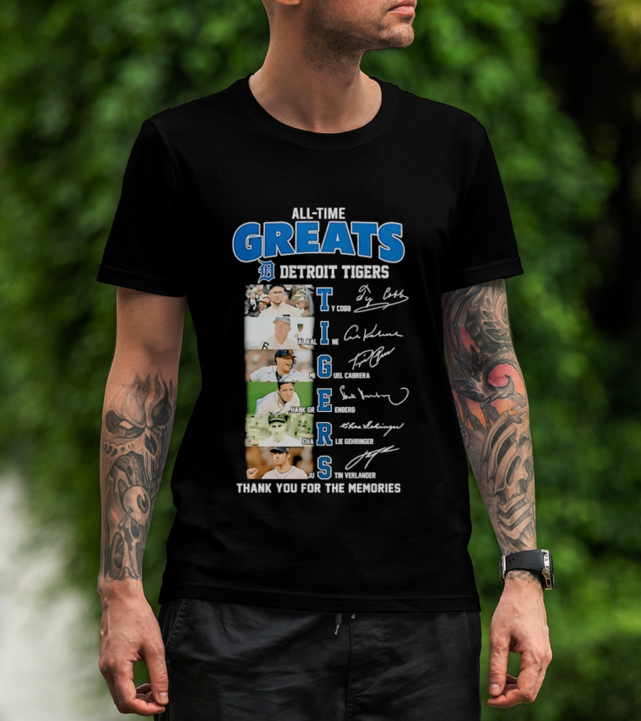 All Time Detroit Tigers Greats Legends Signatures Thank You For The Memories T-Shirt