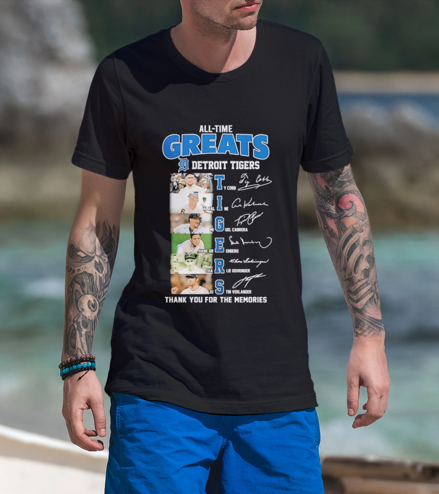 All Time Detroit Tigers Greats Legends Signatures Thank You For The Memories T-Shirt
