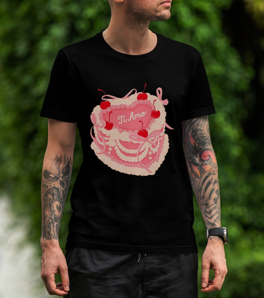 Ti Amo Heart Cake With Cherries And Bows T-Shirt