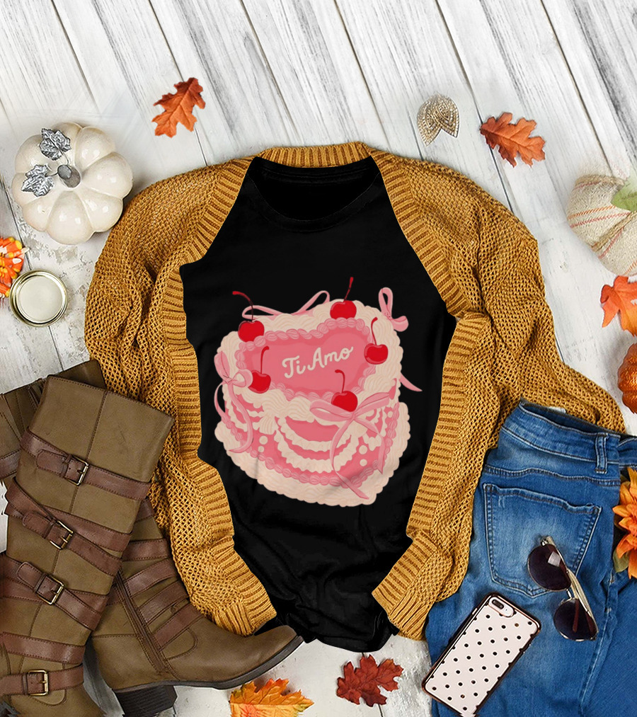 Ti Amo Heart Cake with Cherries and Bows T-Shirt