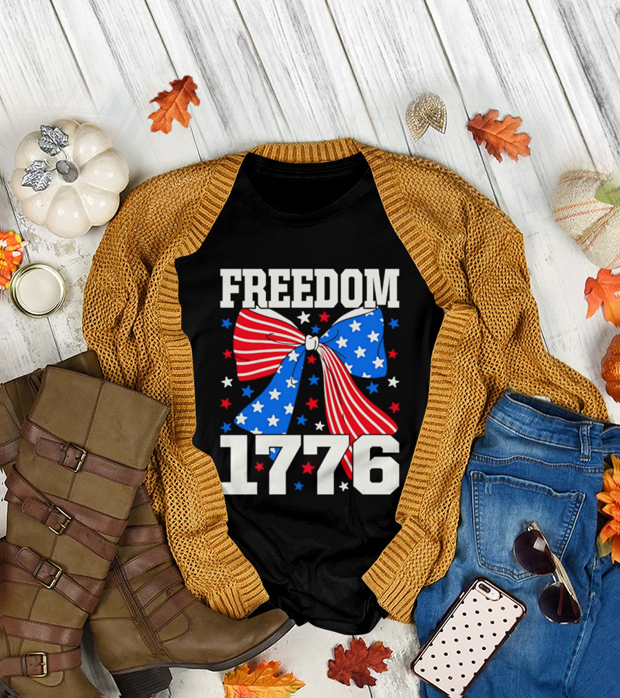 Freedom 1776 Patriotic Bow American Stars and Stripes T-Shirt