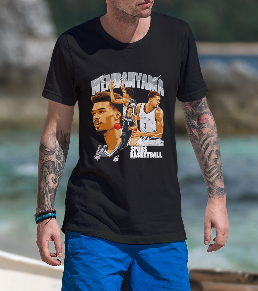 Wembanyama Spurs Basketball San Antonio Player Collage T-Shirt
