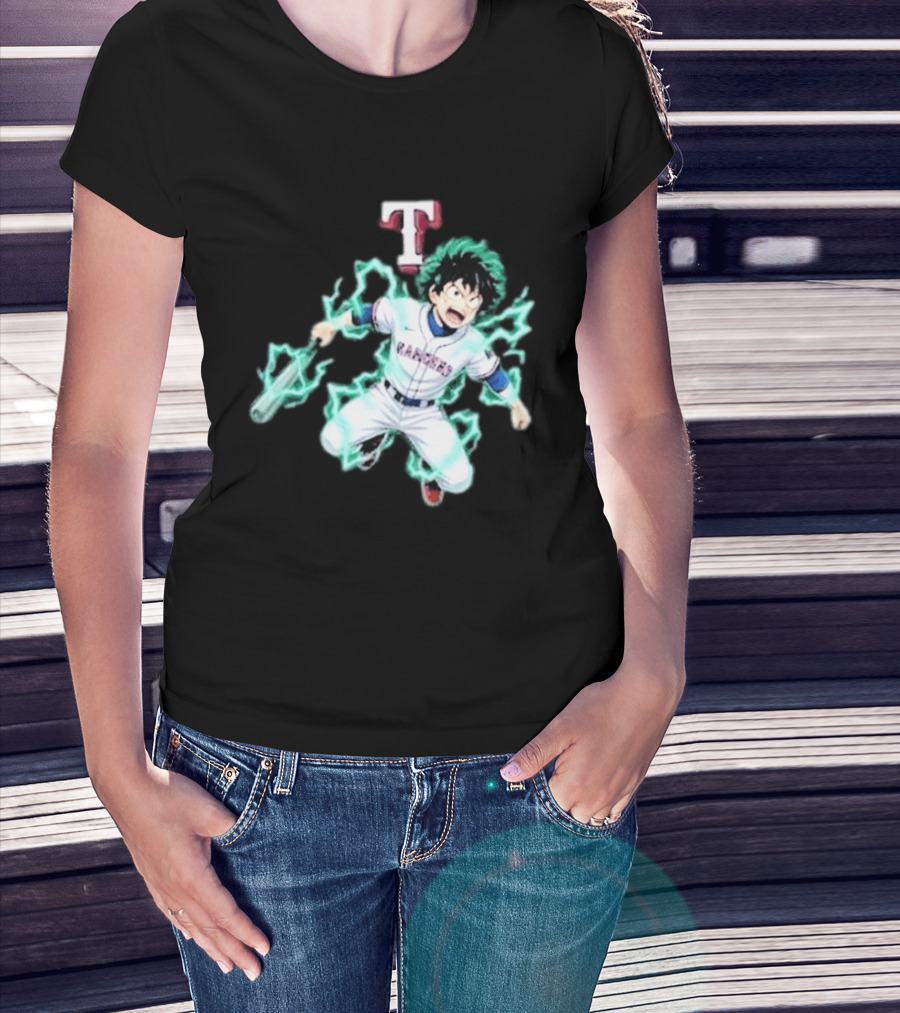 Deku My Hero Academia 2026 Texas Rangers MLB Collaboration Anime T-Shirt