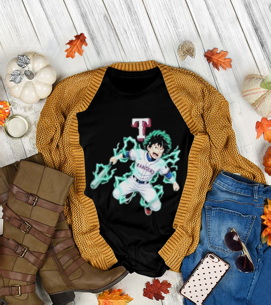 Deku My Hero Academia 2026 Texas Rangers MLB Collaboration Anime T-Shirt