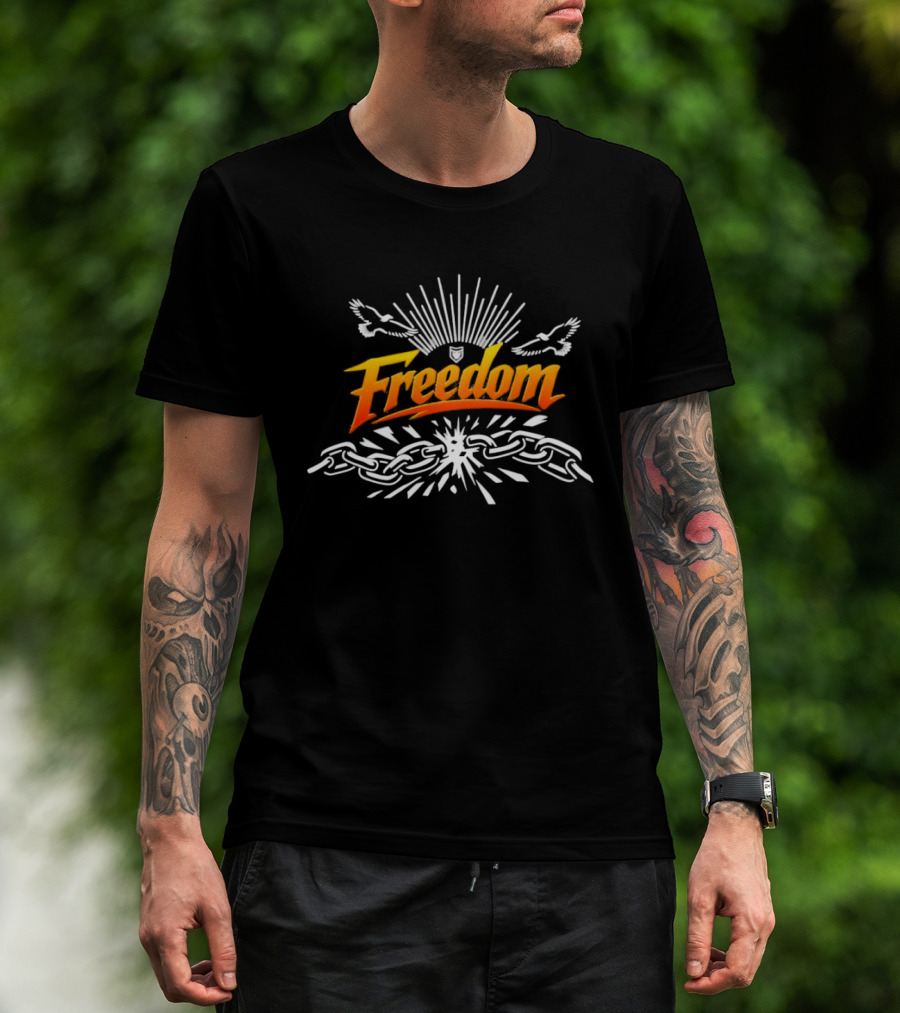 Freedom Unbroken Chains Soaring Birds Burst Of Light T-Shirt